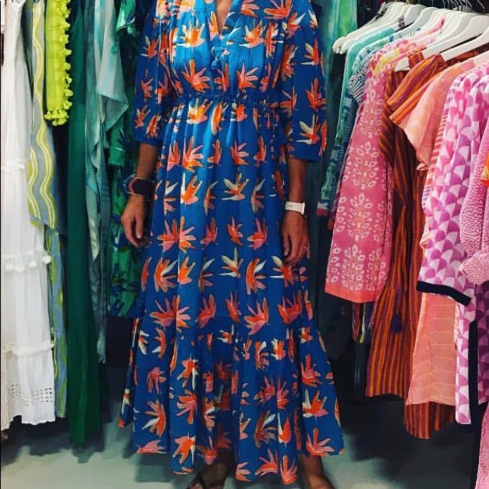 Cinched waist full length maxi dress 3/4 sleeve